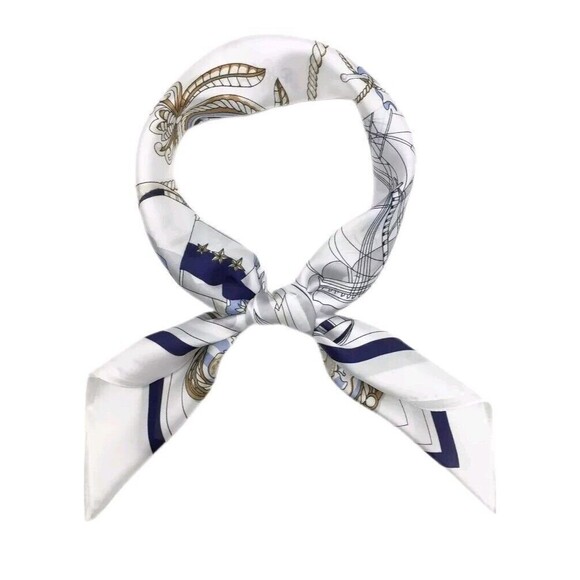 Roizsx Fashion Head Scarf Square Satin for Hair Beach Print Old Ship Navy/White - Picture 4 of 12